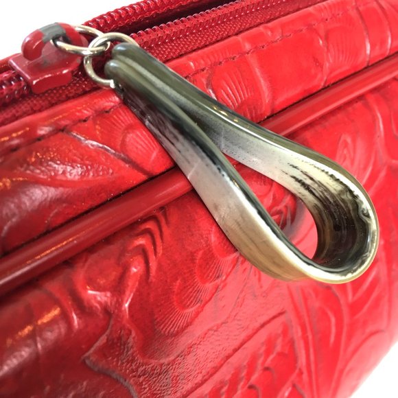 OSCAR DE LA RENTA Red Tooled Clutch Bag - Picture 3 of 13